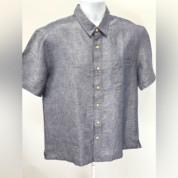 NAUTICA Men’s Blue chambray short sleeve shirt size L.‎ - Picture 8 of 12